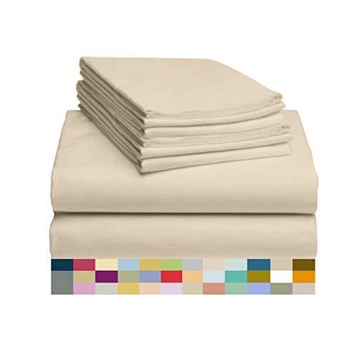 LuxClub 6 PC Sheet Set Bamboo Sheets Deep Pockets 18" Eco Friendly Wrinkle Free Sheets Hypoallergenic Anti-Bacteria Machine Washable Hotel Bedding Silky Soft - Cream Queen