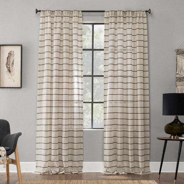 84"x52" Twill Stripe Anti-Dust Sheer Curtain Panel Light Brown - Clean Window