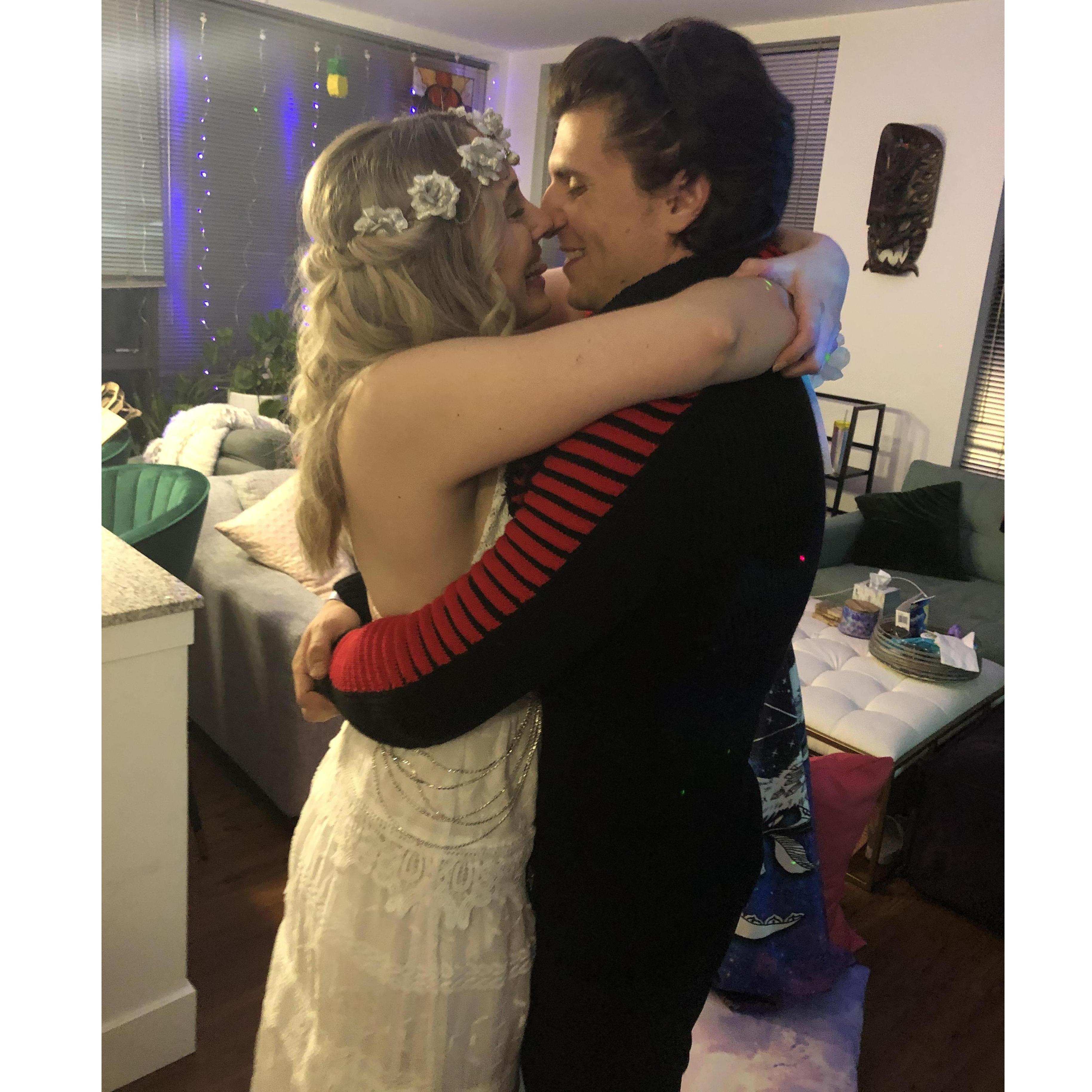After signing our paper marriage certificate we dressed up and danced together in the apartment. We were so happy to know we had forever to dance and love each other.