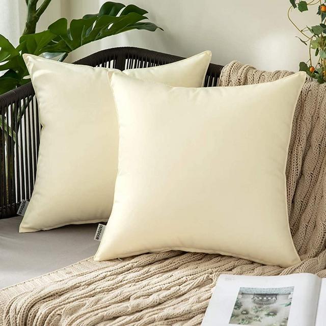 MIULEE Pack of 2 Decorative Outdoor Waterproof Pillow Covers Garden Cushion Sham Throw Pillowcase Shell for Patio Tent Couch 18x18 Inch Beige