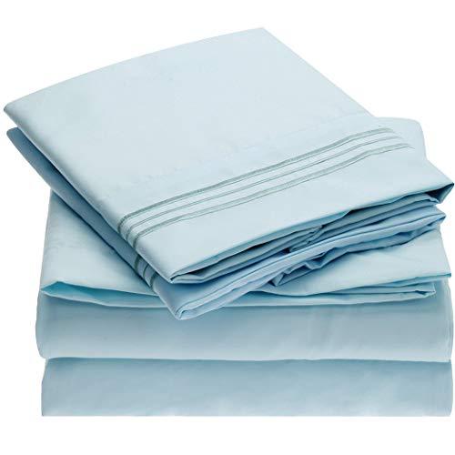 Mellanni Bed Sheet Set - Brushed Microfiber 1800 Bedding - Wrinkle, Fade, Stain Resistant - 5 Piece (Split King, Baby Blue)