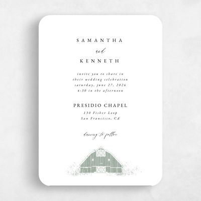 Green Rounded Wedding Invitation - Alder Barn