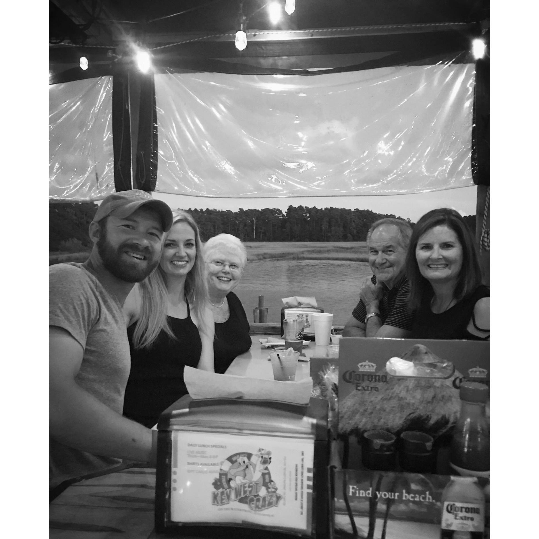 Out to eat with Elise's family in North Myrtle Beach. 2018. Pictured; Mema, Joe, and Pam.