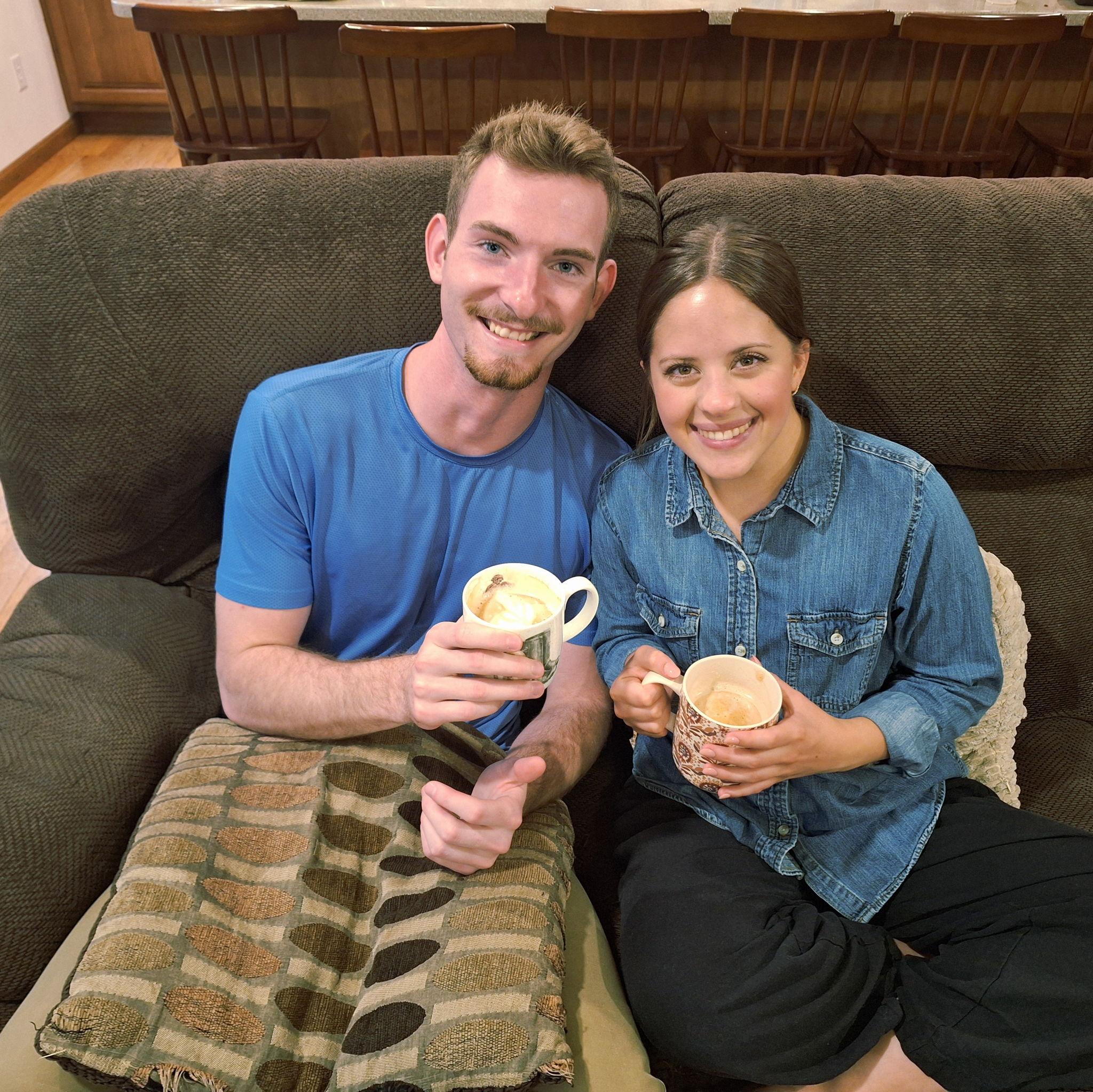 Favorite pastime: sitting in our spot on the couch drinking homemade lattes.