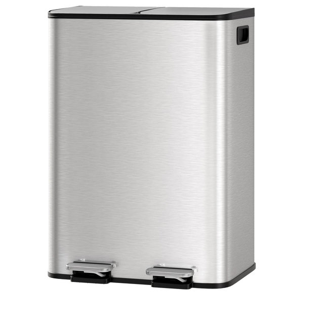 2 x 8 Gallon Stainless Steel Double Trash Can with Lid, Large Dual Trash and Recycle Bin Combo