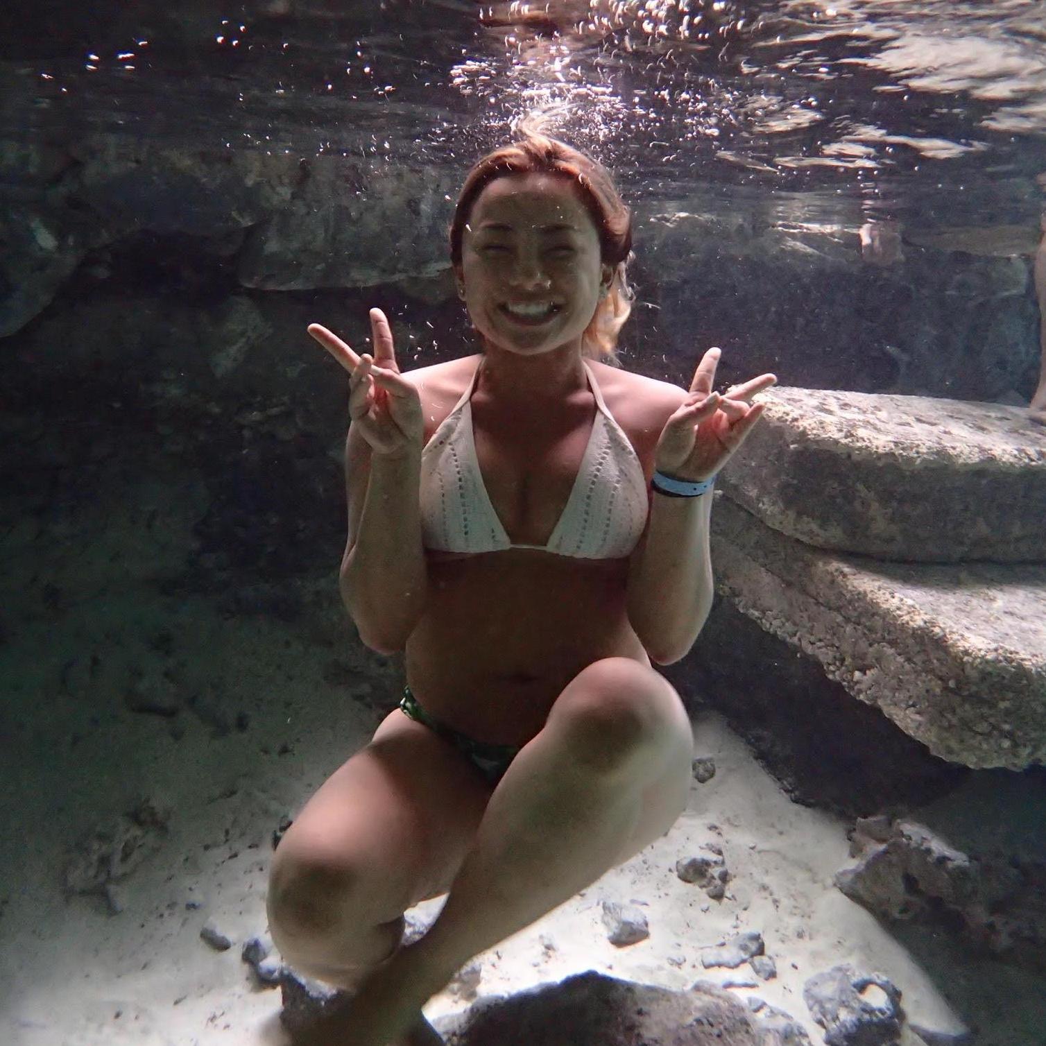 Swimming in a cenote in Mexico