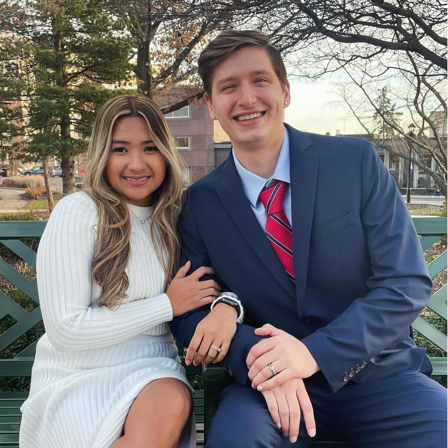 Took pictures after our courthouse ceremony in front of the Wheaton Public Library where Kodie proposed