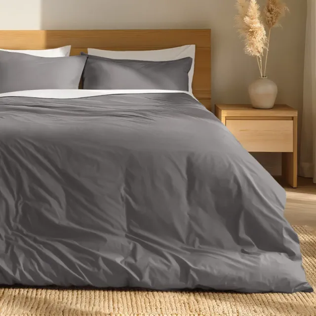 100% Organic Cotton Percale Cooling Duvet Cover & Sham Set by Bare Home - Full, Grey