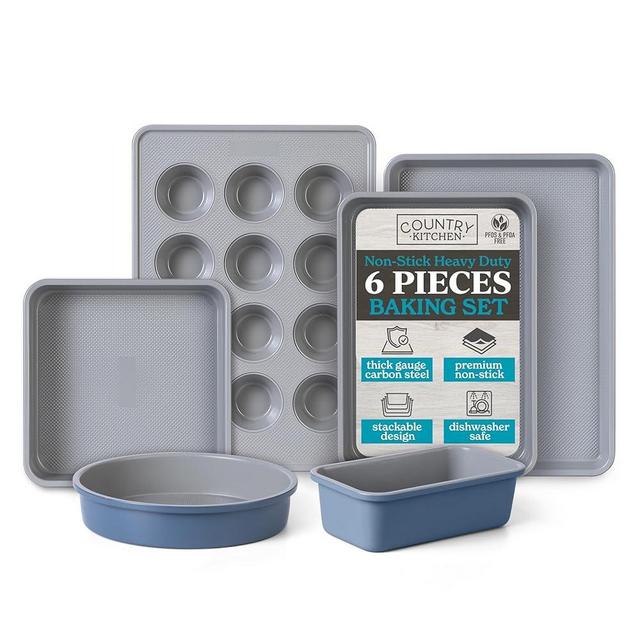 Country Kitchen Baking Pans Set - 6 Pc Non Stick Heavy Duty Baking Sets - Non Toxic Bakeware Set for Effortless Cooking and Easy Cleanup, Navy
