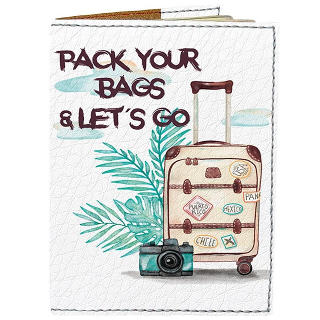 Passport Cover - Holder for Men Women Kids - Designer Vegan Leather Travel Case (Pack Your Bags And Lets Go)