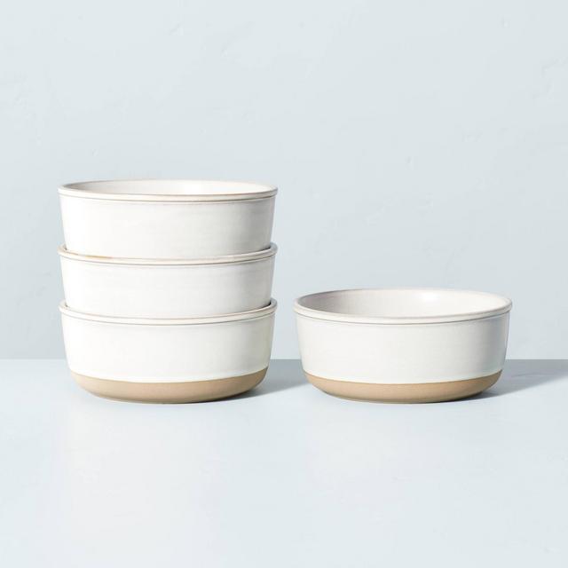 4pk Modern Rim Stoneware Cereal Bowl Set Matte Sour Cream - Hearth & Hand™ with Magnolia