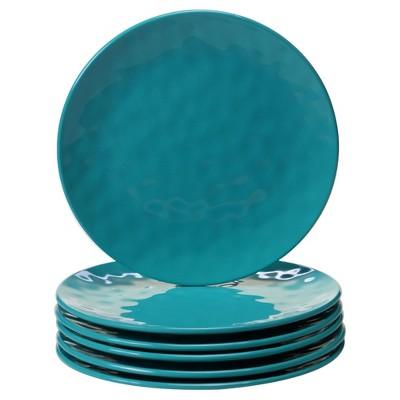 Certified International Solid Color Melamine Salad Plates 9" Teal - Set of 6