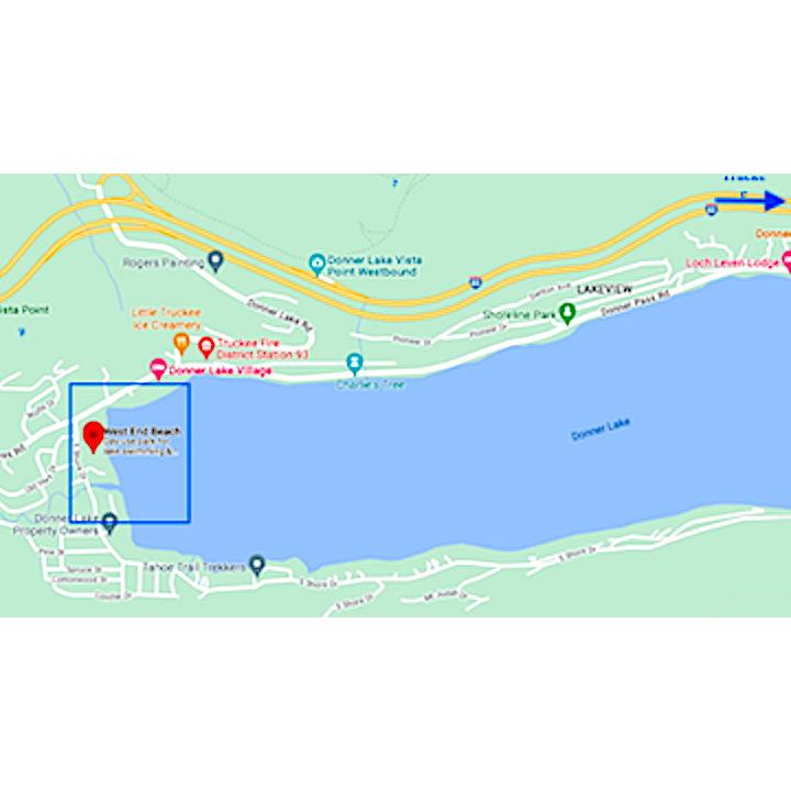 Map of where the venue is located in relation to I80 (north of venue) and Truckee (west of Venue).