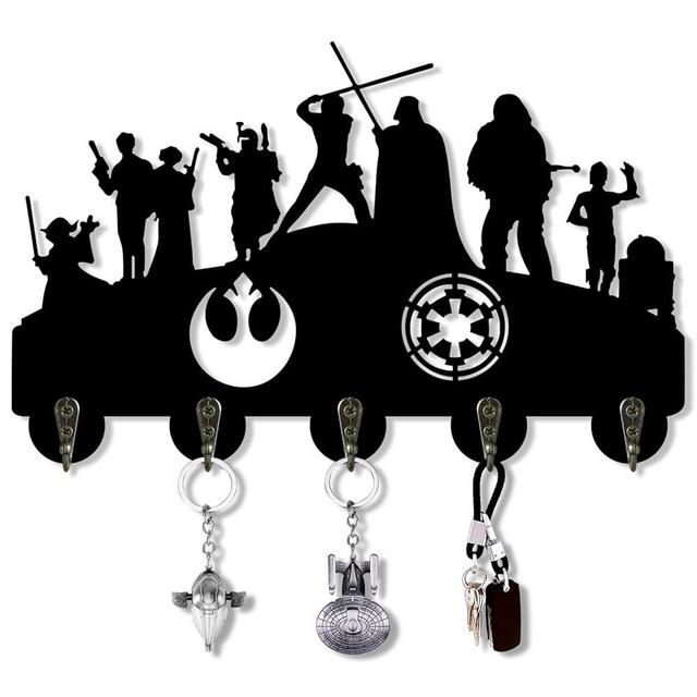 ANTWAX Star Black Key Holder for Wall, Star and Warplane Theme Key Holder, Wars Theme Key Rack Wall Decor for Bedroom, for Wall for Kitchen and Entryway Decor, Easy to Install