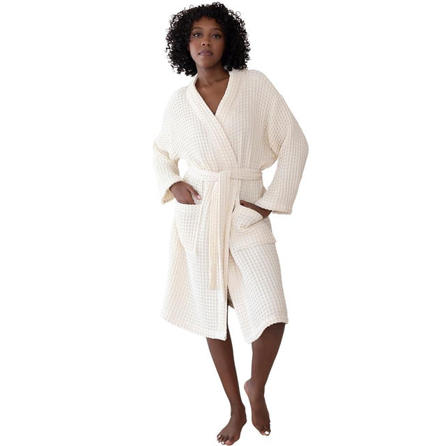 Viva Maison Womens Kimono Waffle Robe - Lightweight 100% Turkish Cotton Housecoat for All-Day Lounging - Bathrobe for Shower