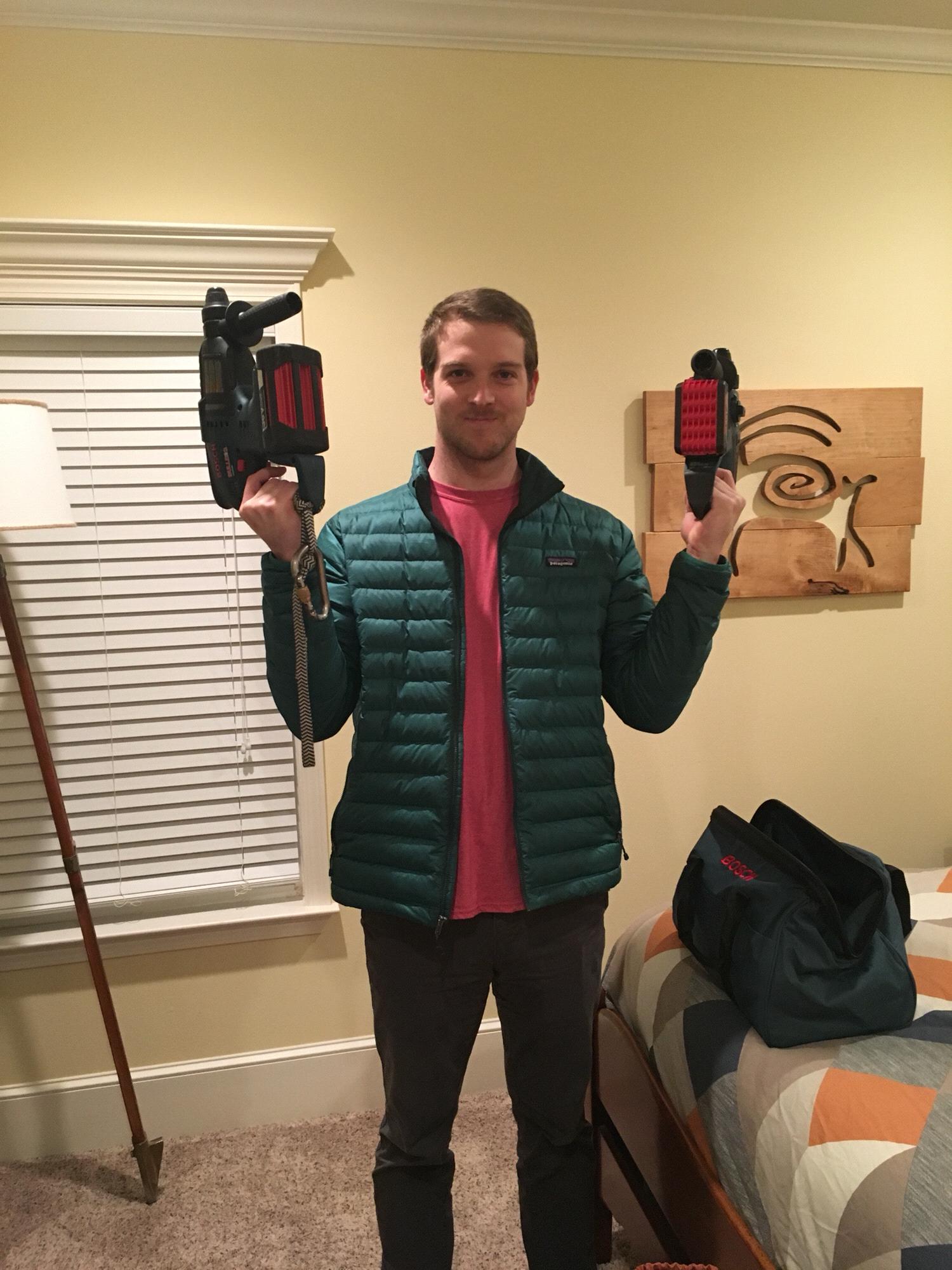 Nothing like a hammer drill to put a smile on Chase's face