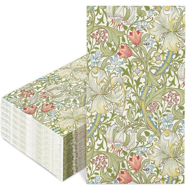 JarThenaAMCS 50 Pcs Greenery Floral Guest Napkins Vintage William Morris Disposable Napkins Retro Botanical Dinner Hand Paper Napkins for Bathroom Wedding Party Table Supplies