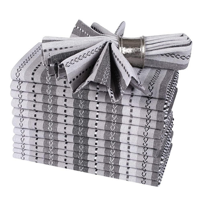 Life By Cotton Salsa Stripe Set of 12 Pure 100% Cotton Cloth Napkins 18x18 Inch Dinner Napkins, Wedding Napkins, Machine Washable, Cocktail Napkins, Grey Multicolor