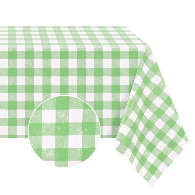 Romanstile Rectangle Vinyl Tablecloth, 100% Waterproof Buffalo Gingham Plastic Table Cloth, Heavy Duty Wipeable Checkered Table Covers for Outdoor, Camping, Picnic, Patio - 54 x 78, Light Green