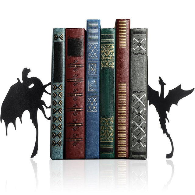 Geelin Dragon Metal Bookends Set of 2 Styles Gothic Book Ends for Shelves Bookshelf Home Office Desk Bookshelf Decor Gift for Dragon Lovers and Reading Enthusiasts