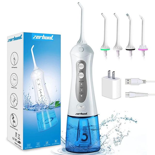 Water Flosser Cordless Teeth Cleaner, Professional Wate Flosser Oral Care for Braces Bridges Care IPX7 Waterproof Dental Flosser with 4 Interchangeable Jet Tips, Detachable Water Tank for Home Travel