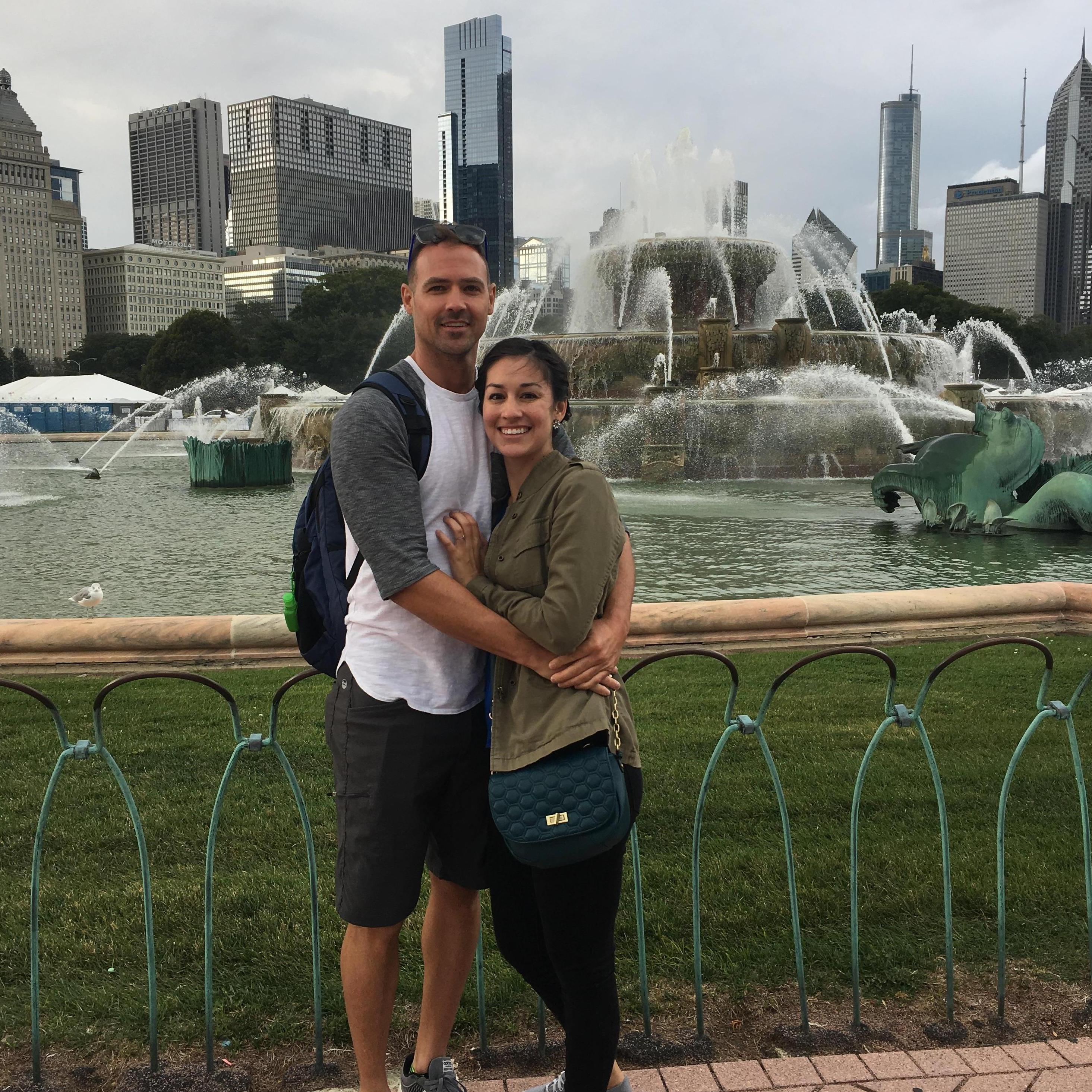 At Buckingham Fountain in Chicago. Where Katy's grandparents got engaged