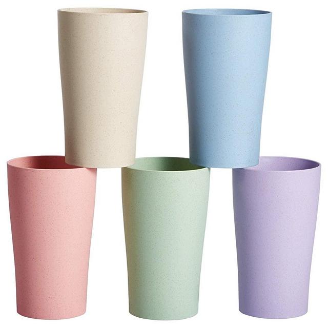 Parboom Drinking Cups, Unbreakable Kid Cups 14oz, Wheat Straw Cups for Kid Adult, Reusable Eco-friendly Biodegradable Tumbler, Set of 5