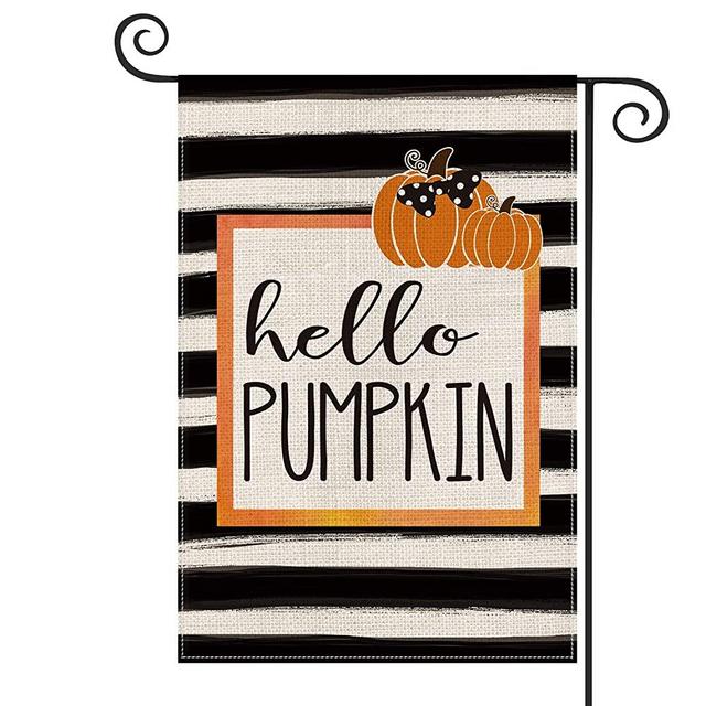 AVOIN Fall Pumpkin Garden Flag Watercolor Stripe Vertical Double Sized, Autumn Polka Dot Bow Thanksgiving Yard Outdoor Decoration 12.5 x 18 Inch