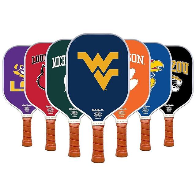 Rally Republic Officially Licensed Collegiate Pickleball Paddle - USA Pickleball Association Approved Racket - Lightweight Honeycomb Core, Carbon Fiber Exterior, Premium Leather Grip for Comfort