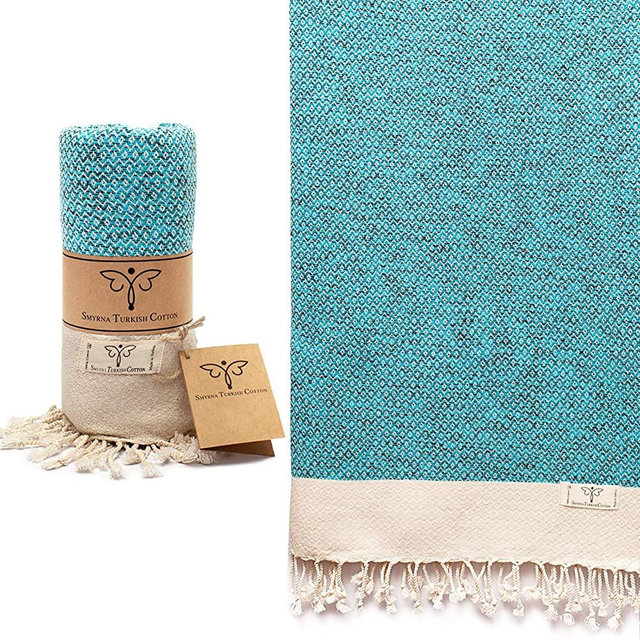 Smyrna Vintage Series Original Turkish Beach Towel | 100% Cotton, Prewashed, 37 x 71 Inches | Turkish Bath Towel for SPA, Beach, Pool, Gym and Bathroom (Turquoise)