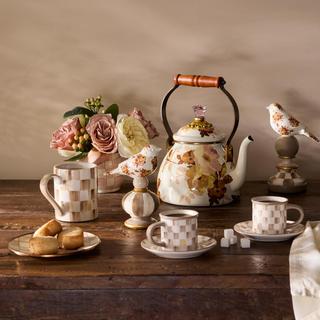 Mocha Check Stoneware Espresso Cup & Saucer, Set of 2