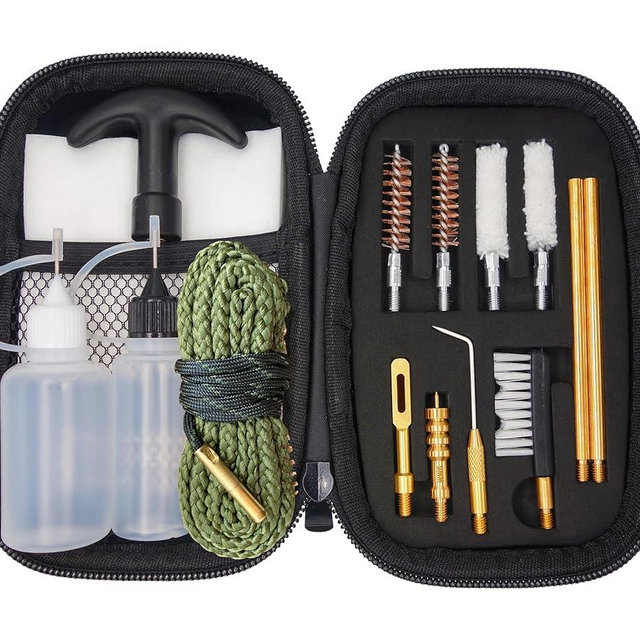 APCHYWELL 9mm Pistol Cleaning Kit, Handgun Cleaning kit for .357 .38 with 9mm Gun Snakes in a Rigid Zippered Container