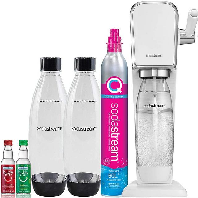 SodaStream Art Sparkling Water Maker Bundle (White), with CO2, DWS Bottles, and Bubly Drops Flavors