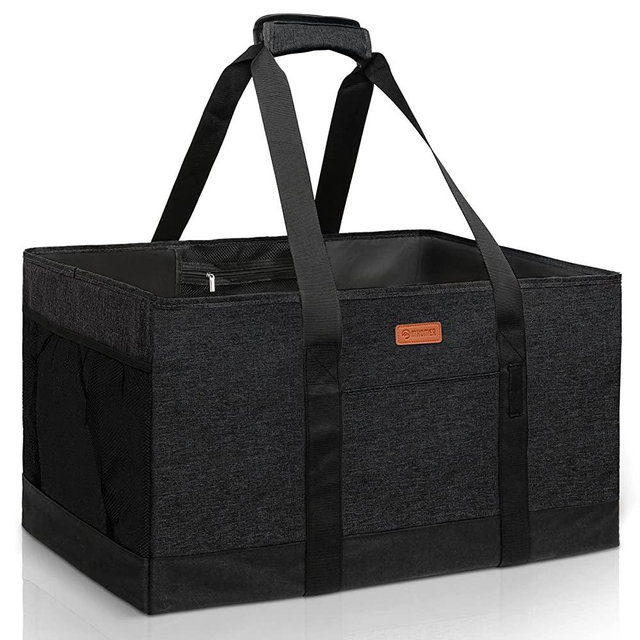 MHOMER Large Utility Tote Bag Heavy Duty Grocery Shopping Bags with Reinforced Bottom Foldable Tote for Storage Beach Pool(Black)