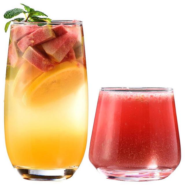 ISMASOAN Stemless Wine Glasses Set of 12,Glass Cups 17 oz and 10 oz,Glassware Sets,Drinking Glasses,Vasos De Vidrio,Kitchen Glasses,Tall Drinking Glasses,Mojito Glass, Goblets Chalices Cups
