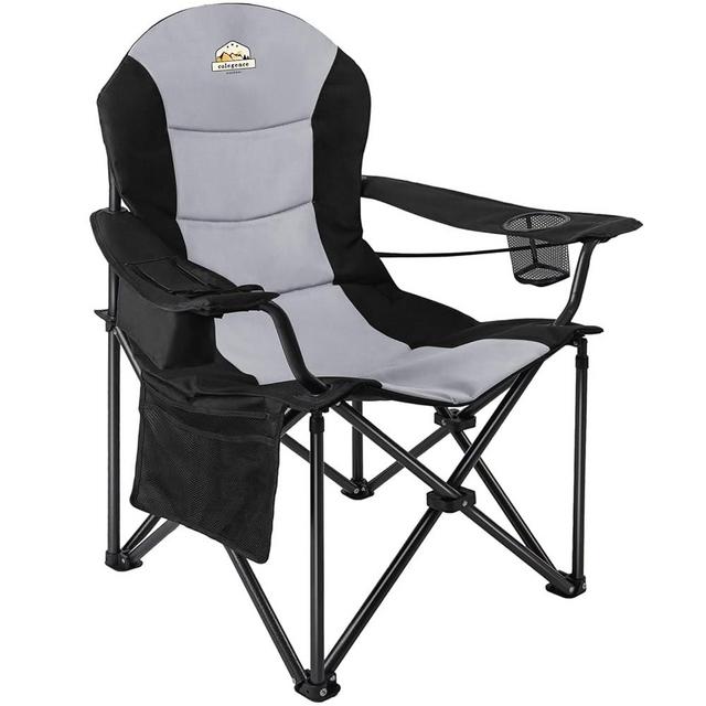 Colegence Oversized Camping Outdoor Chair Support 400 LBS Carry Bag Included, Heavy Duty Full Padded Folding Chairs with Lumbar Support, Cooler Bag, Mesh Cup Holder, Pocket for Lawn,Sport(Black&Grey)