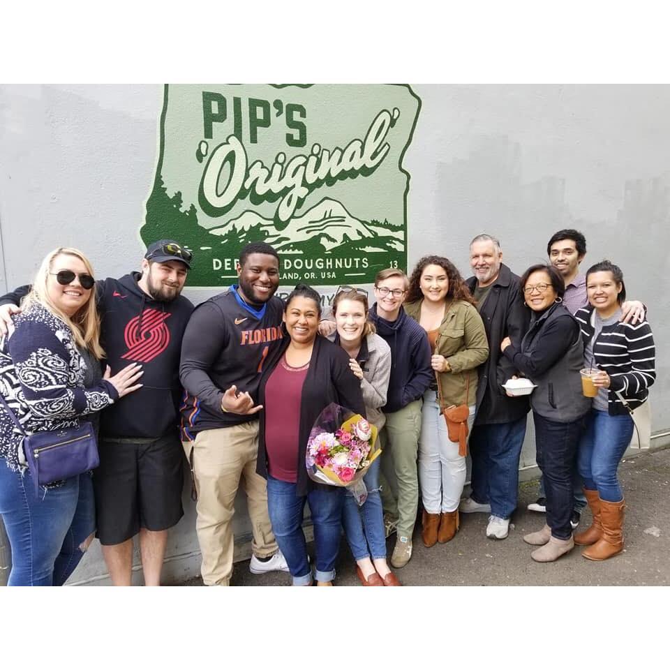 Celebrating Dom's birthday at Pip's donuts with the whole crew!