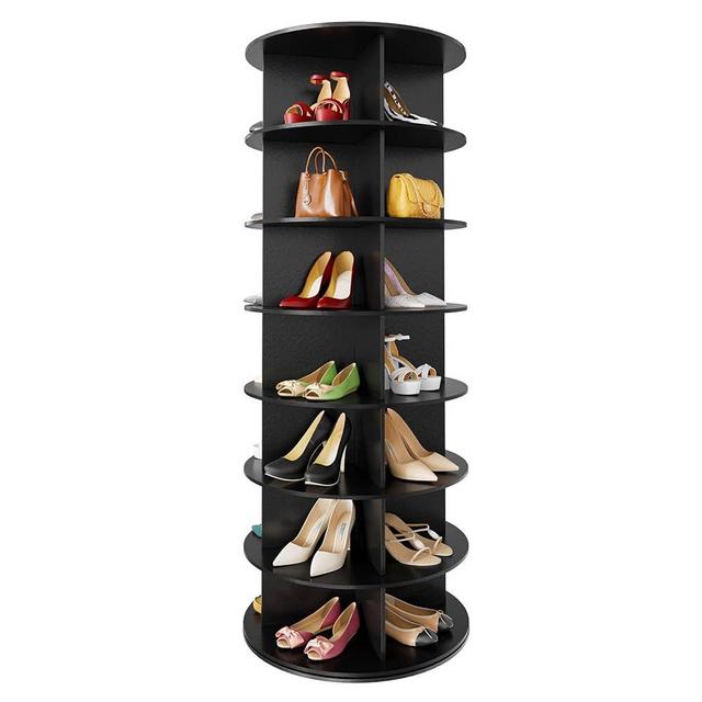 SpaceAid 7 Tier Rotating Shoe Rack Tower, Spinning Shoe Display Lazy Susan, Revolving 360 Shoe Rack Storage Round Carousel, Vertical Handbag Rotate Shoes Closet Organization (7-Tier Black)