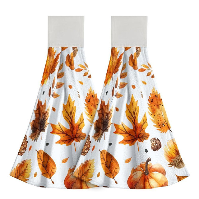 Giwawa Fall Leaves Hanging Kitchen Towels Pumpkin Bathroom Hand Towels Maple Leaf Soft Absorbent Drying Dish Tie Towels