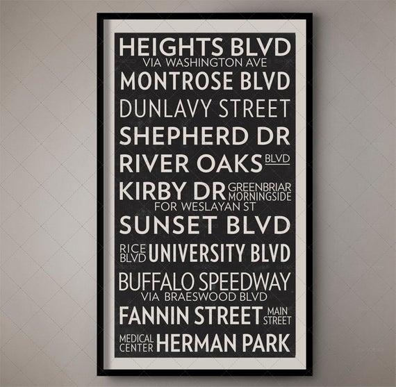 Houston Texas Vintage Transport Art Bus Roll Sign, Bus Blind, Bus Scroll, Subway Art, Subway Decor, Transport Design, Transit Art, Home Art