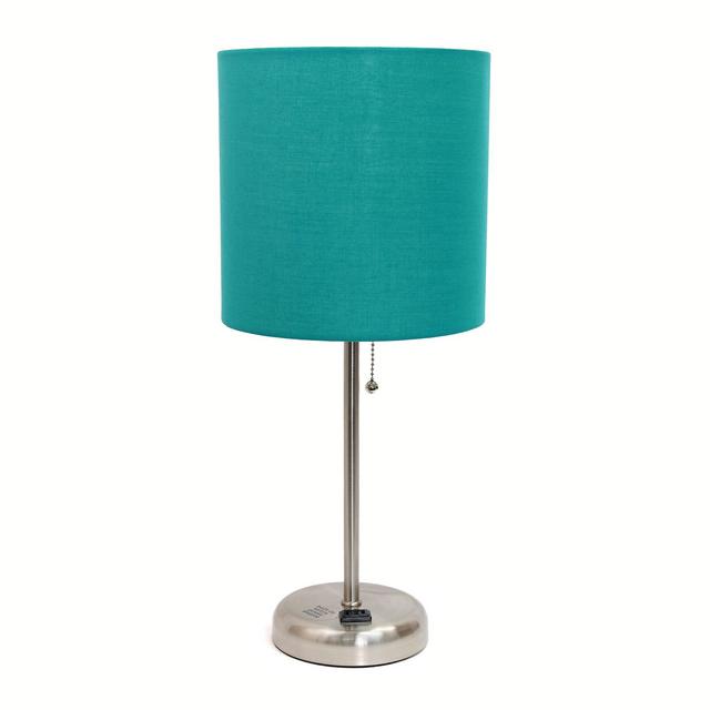 Limelights LT2024-TEL Stick Brushed Steel Lamp with Charging Outlet and Fabric Shade, 19.50 x 8.50 x 8.50 inches, Teal