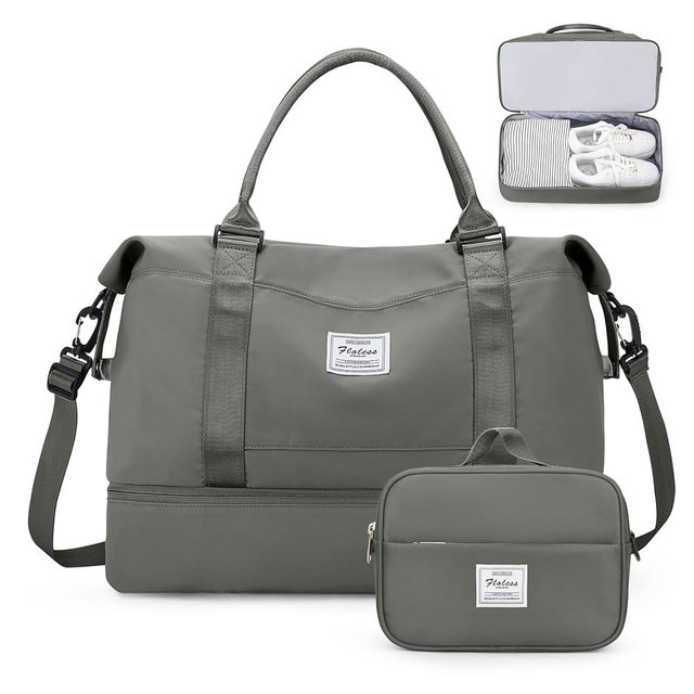 Weekender Bags for Women,Overnight Travel Duffel Bag with Shoes Compartment& Toiletry Bag,Extra Large(Olive Green)