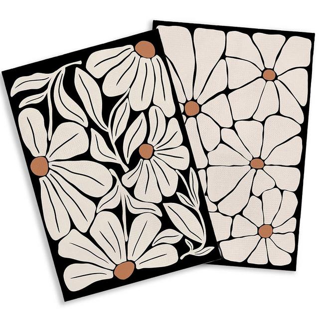 BitKAM Boho Floral Kitchen Towels, Black Beige Modern Flower Kitchen Towels Decorative Set, Vintage Boho Bohemian Hand Dish Towels for Kitchen Bathroom Decorative, Boho Hand Towels for Bathroom