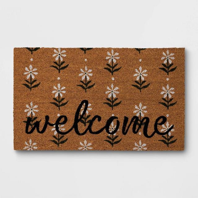 1'6"x2'6" Pinwheel Flower Block Print Welcome Doormat Brown - Threshold™