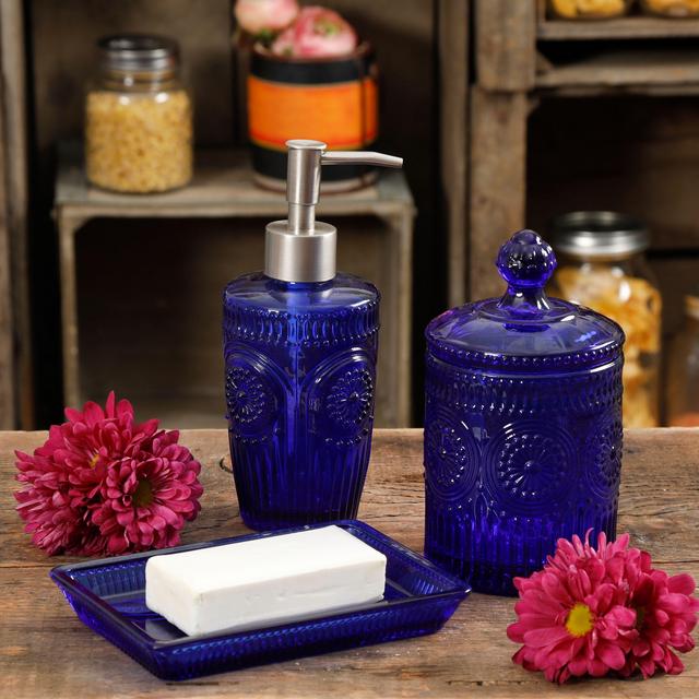 The Pioneer Woman Adeline 3-Piece Clear Embossed Glass Soap Dish Set