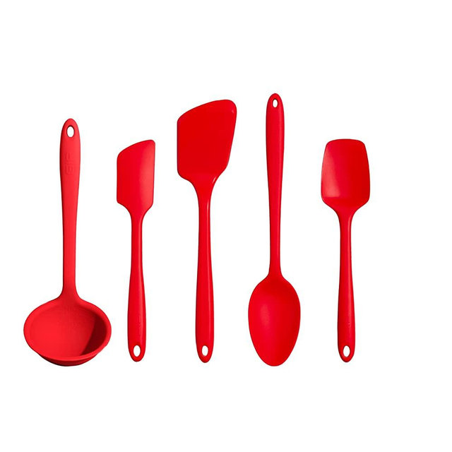 GIR: Get It Right Premium Silicone 5 Piece Utensil Set - Non-Stick Heat Resistant Kitchen Cooking and Serving Utensils - Silicone Spatula, Flip/Turner, and Spoonula - Red