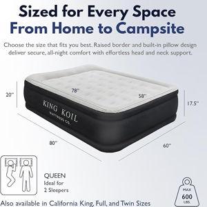 King Koil Luxury Pillow Top Plush Queen Air Mattress with Built-in High-Speed Pump Best for Home, Camping, Guests, 20" Queen Size Double Airbed Adjustable Blow Up Mattress, Waterproof, 1-Year Warranty