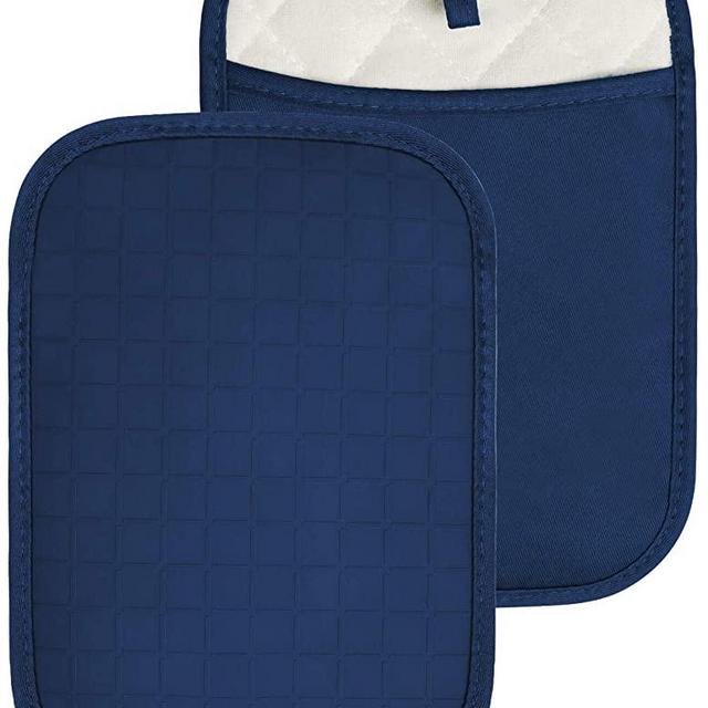 HOMWE 2-in-1 Kitchen Pot Holders and Oven Mitts, 2 Pc. Set, Steam and Heat Resistant Hand and Countertop Protection, Non-Slip Silicone Grip, Soft Insulated Interior Lining (Navy Blue)