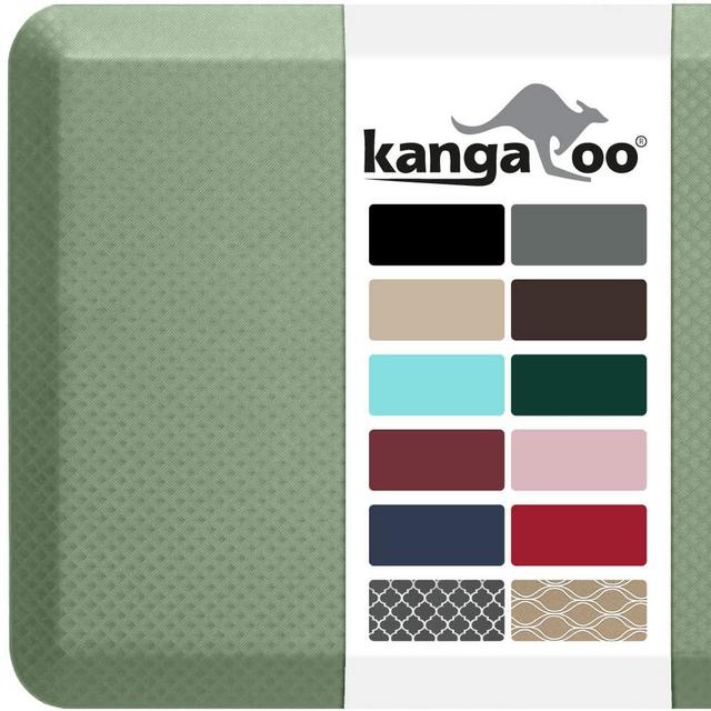 KANGAROO 3/4" Thick Superior Comfort, Relieves Pressure, All Day Ergonomic Stain Resistant Floor Rug Anti Fatigue Cushion Mat, Durable Standing Desk, Foam Pad Mats Kitchen, Office, 70x24, Sage Green
