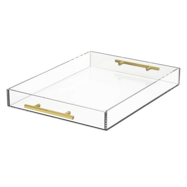 NIUBEE Clear Serving Tray 12x16 Inches -Spill Proof- Acrylic Decorative Tray Organiser for Ottoman Coffee Table Countertop with Round Handles